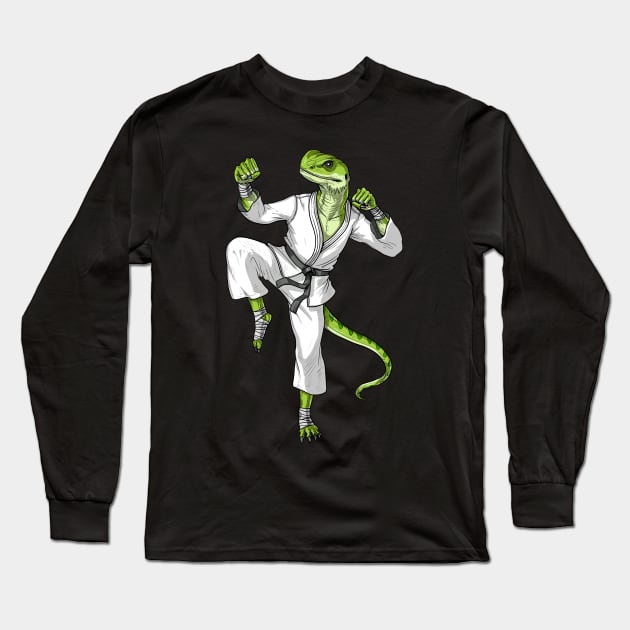 Karate Lizard Long Sleeve T-Shirt by underheaven